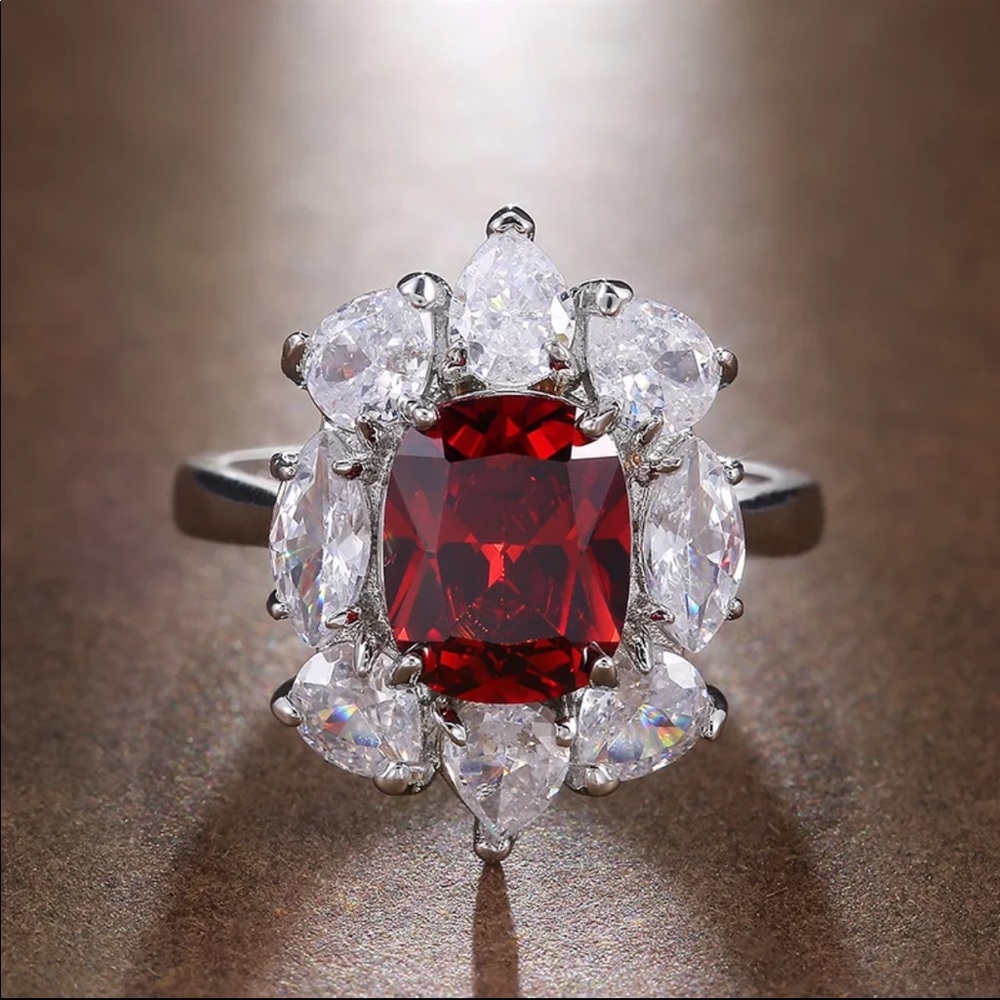 New Women’s 925 Silver Diamond Ruby Girls Ring - Picture 2 of 5